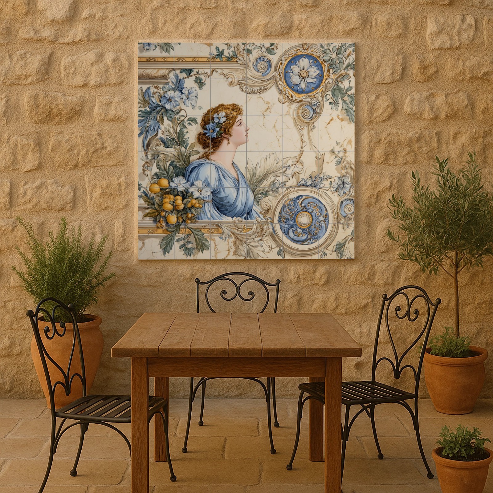 Neoclassical Lady Ceramic Tile Mural Blue Floral Goddess Wall Art Panel gallery