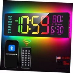 16.5″ Large with BT Sync, RGB Lights with 11 16.5 inches Digital Wall Clock