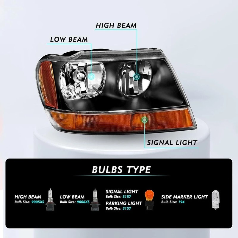 Headlights Assembly Compatible with 1999 2000 2001 2002 2003 2004 Jeep Grand Che gallery