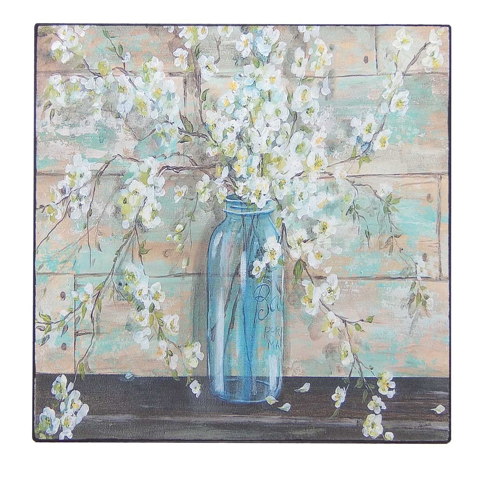 Blossoms In Mason Jar Botanical Sign Shelf Sitter Wall Art Decor Print 5"x5" gallery