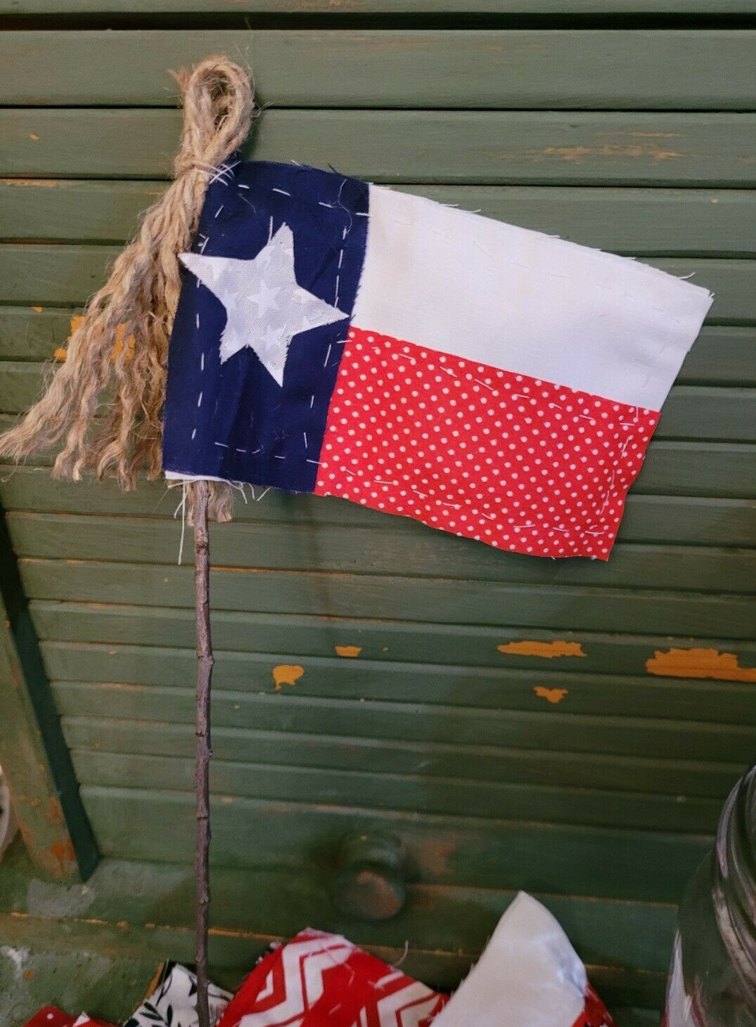 ONE HANDMADE PRIMITIVE TEXAS FLAGS RUSTIC FARMHOUSE BANNER LONE STAR STATE PRIM gallery