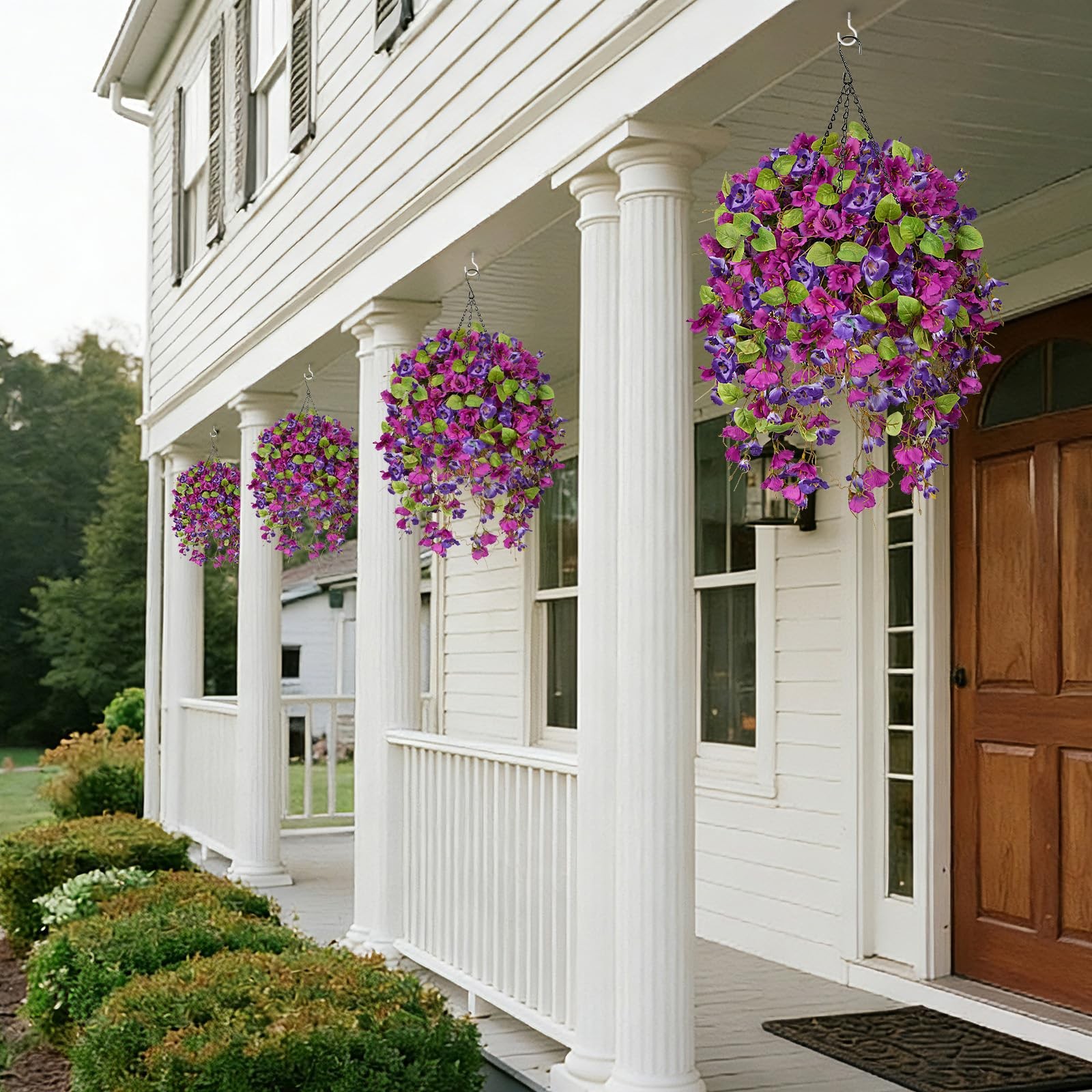 HO2NLE 2 Set Artificial Hanging Baskets for Outdoors Faux Hibiscus Flowers Sp... gallery