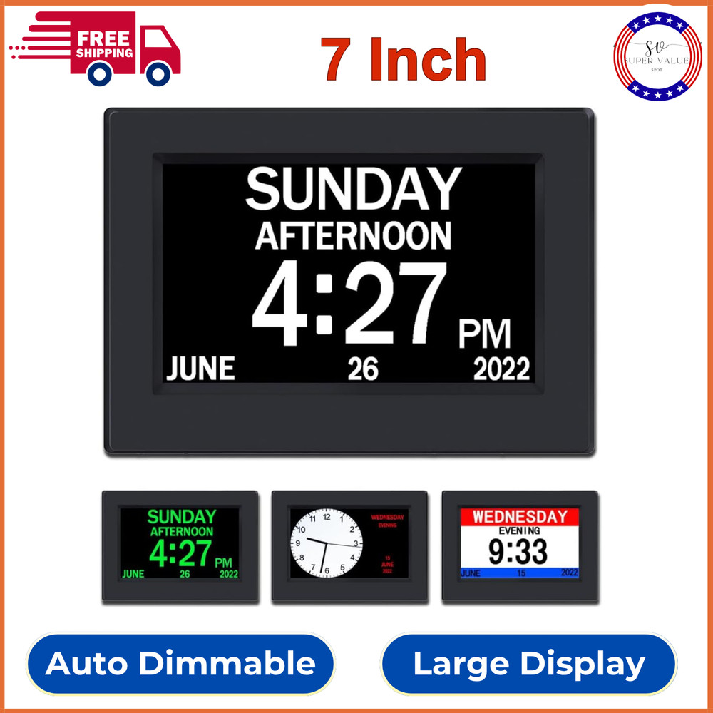 AINFTIME Clock With Day And Date For Elderly-3 Colors Display Digital Calendar