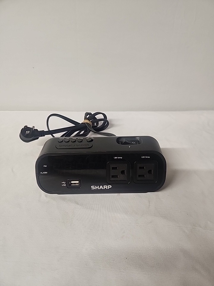 Sharp SPC137 Alarm Clock + 2X Power Outlets/Rapid Charge 2 AMP USB Port USED gallery