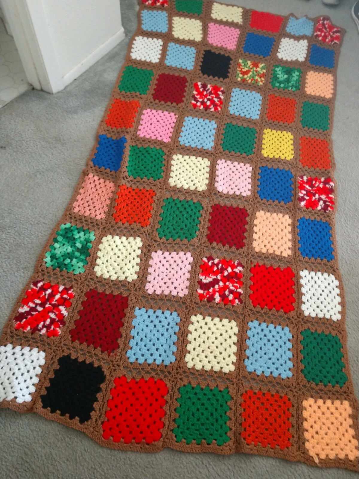 Vintage Multicolor Crochet Granny Squares Afghan Blanket 72"x43" gallery