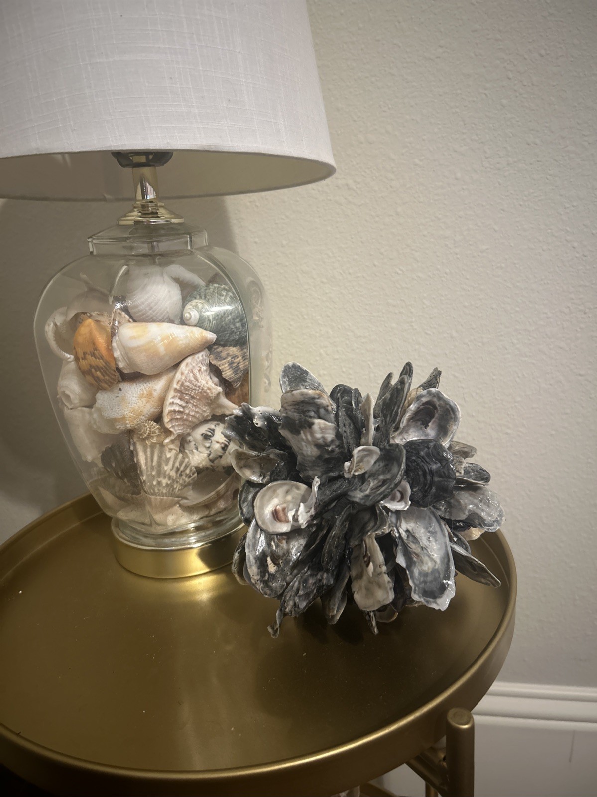 Oyster Shell Decorative Orb, 18 Inch, Black, White & Gray gallery