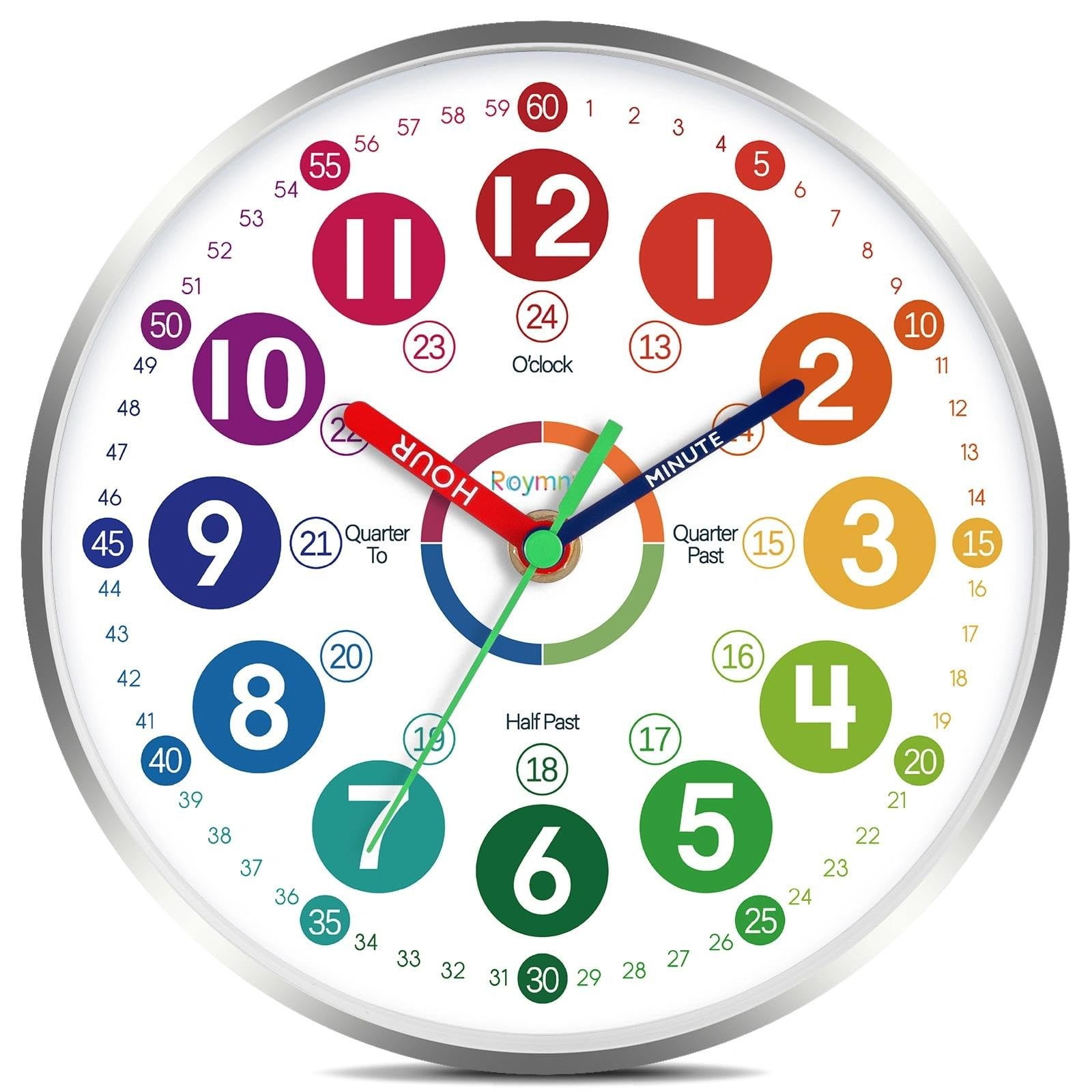 Roymnie Wall Clock for Kids Learning - Teaching Time 8 Inch, B_multicoloured gallery