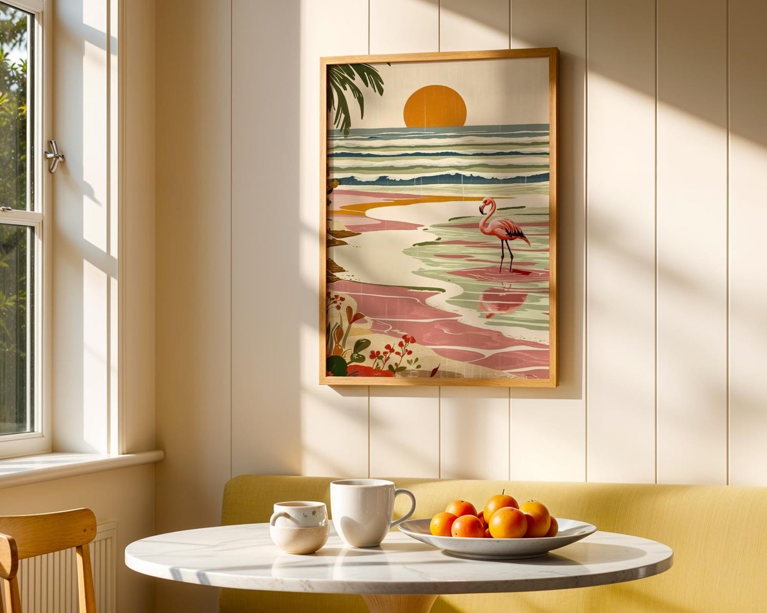 Flamingo Beach Poster, Tropical Sunset Ocean Wall Art, Retro Coastal Decor Print gallery