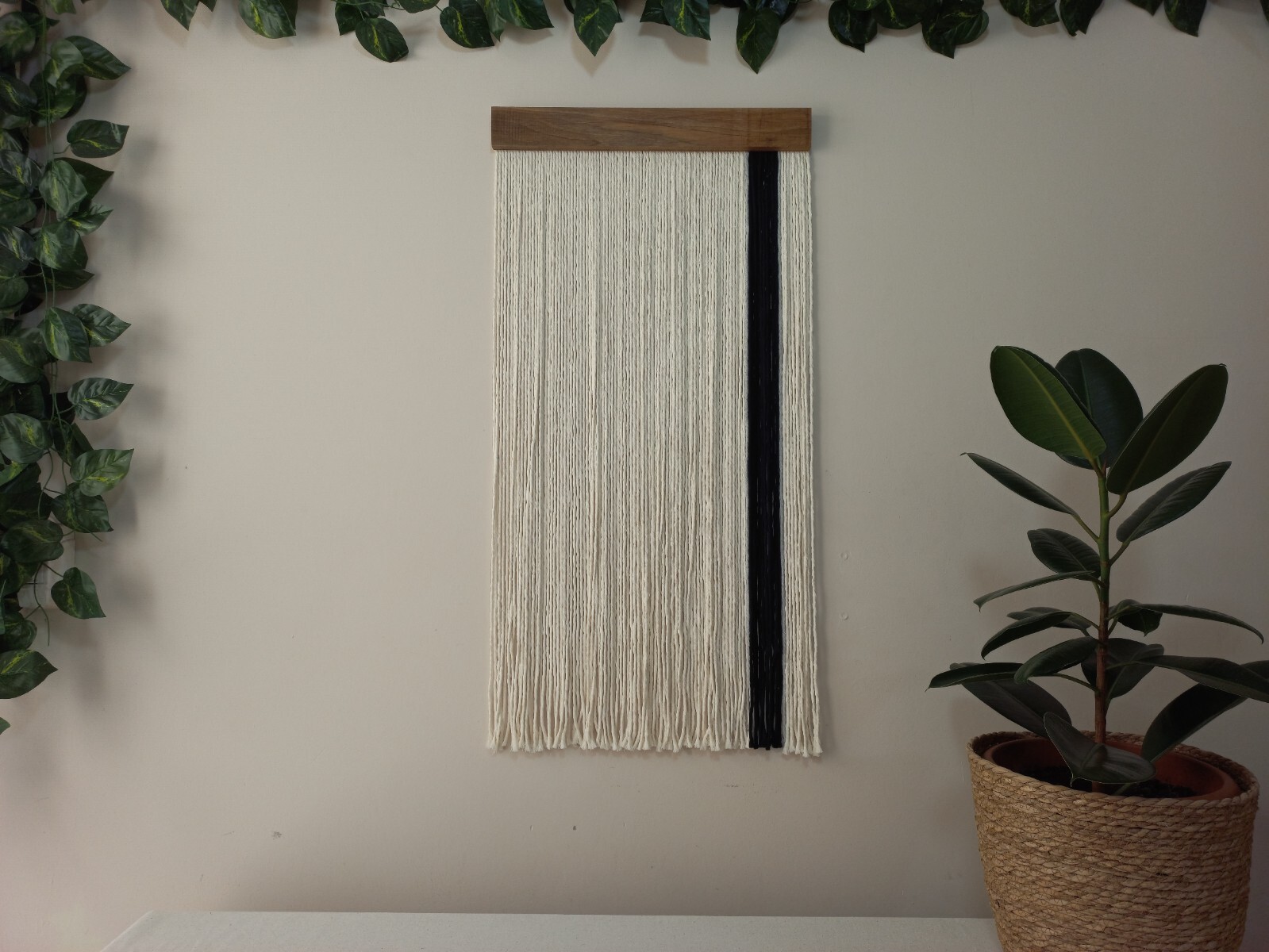 Modern Black Cotton Macrame Wall Decor Walnut Wood Wall Hanging New Home Gift gallery