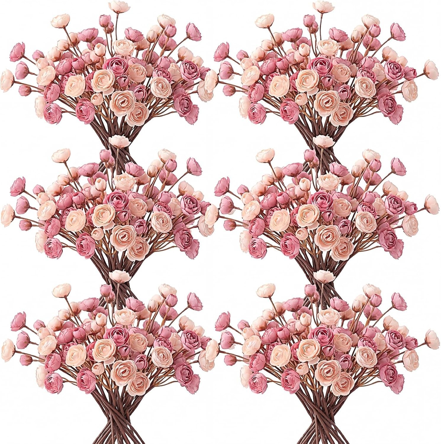 60 Pcs Dusty Rose Artificial Ranunculus Flowers Bulk Faux Ranunculus Bouquet gallery