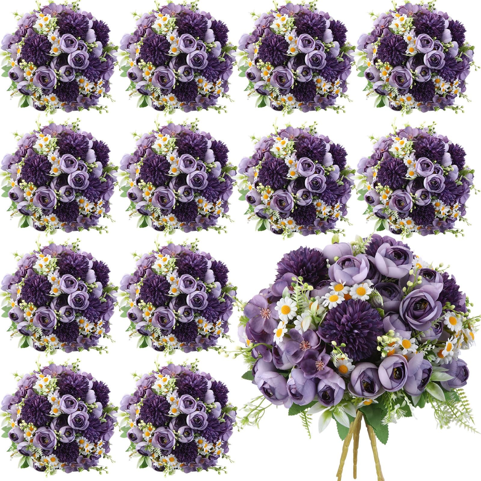Artificial Roses Bouquet Silk Flowers Dark Purple 12 Bundles Wedding Centerpiece gallery