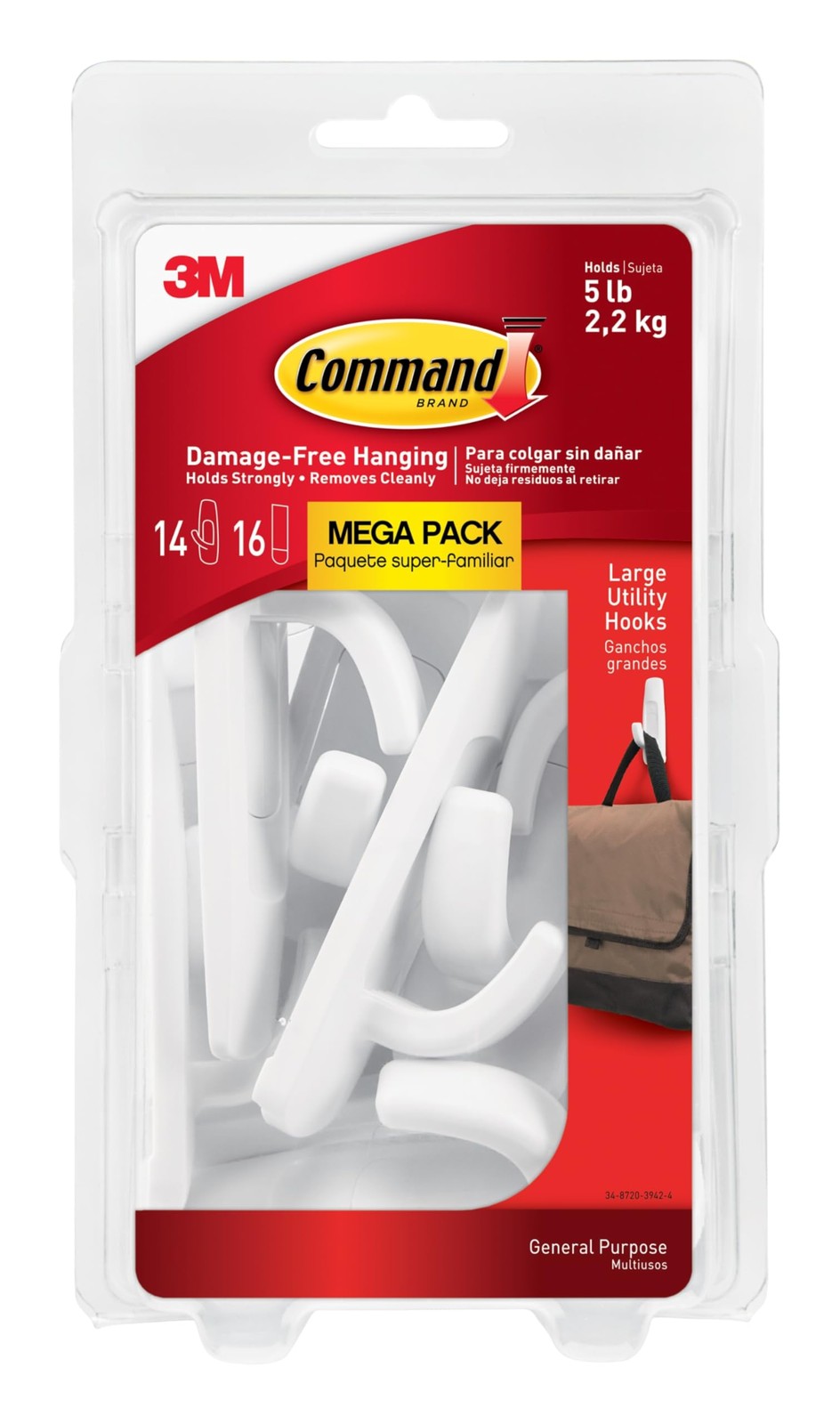 Command Large Utility Hook Mega Pack, White, 14-Hooks, 14 Hooks, White gallery