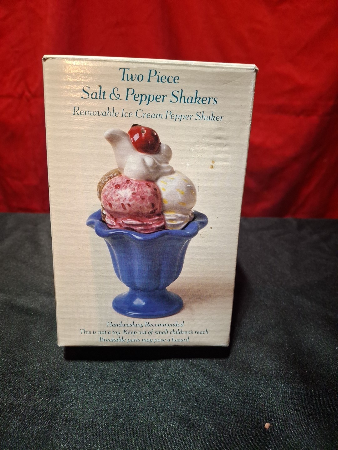 Sakura Hand Painted Stackable Ceramic Ice Cream Sundae Salt & Pepper Shaker Set gallery