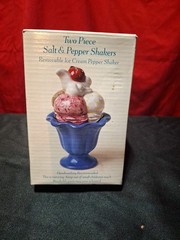 Sakura Hand Painted Stackable Ceramic Ice Cream Sundae Salt & Pepper Shaker Set