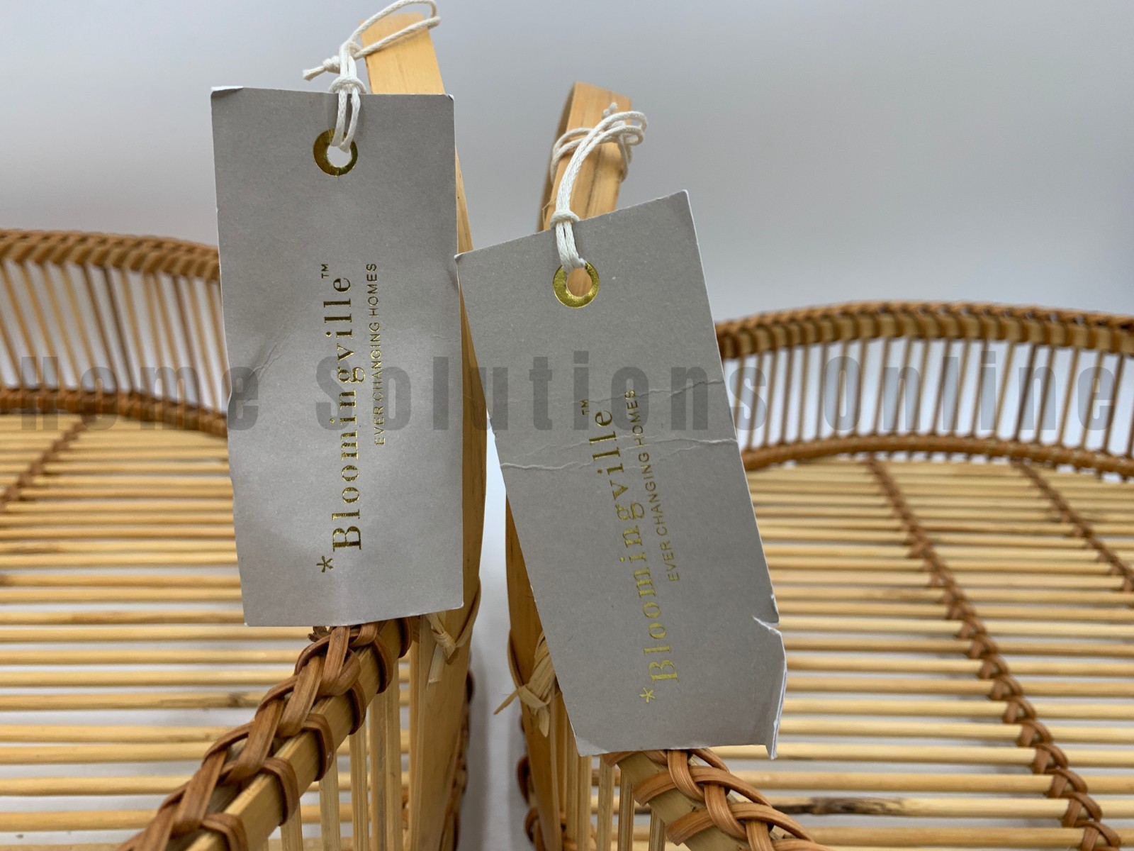 Bloomingville Natural Rattan Shallow Baskets w/ Handles Brown S/2 #S8016 gallery