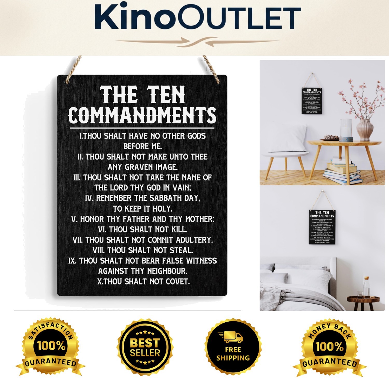 Rustic Ten Commandments Wall Art - Inspirational Bible Verses 10x8 Inches gallery