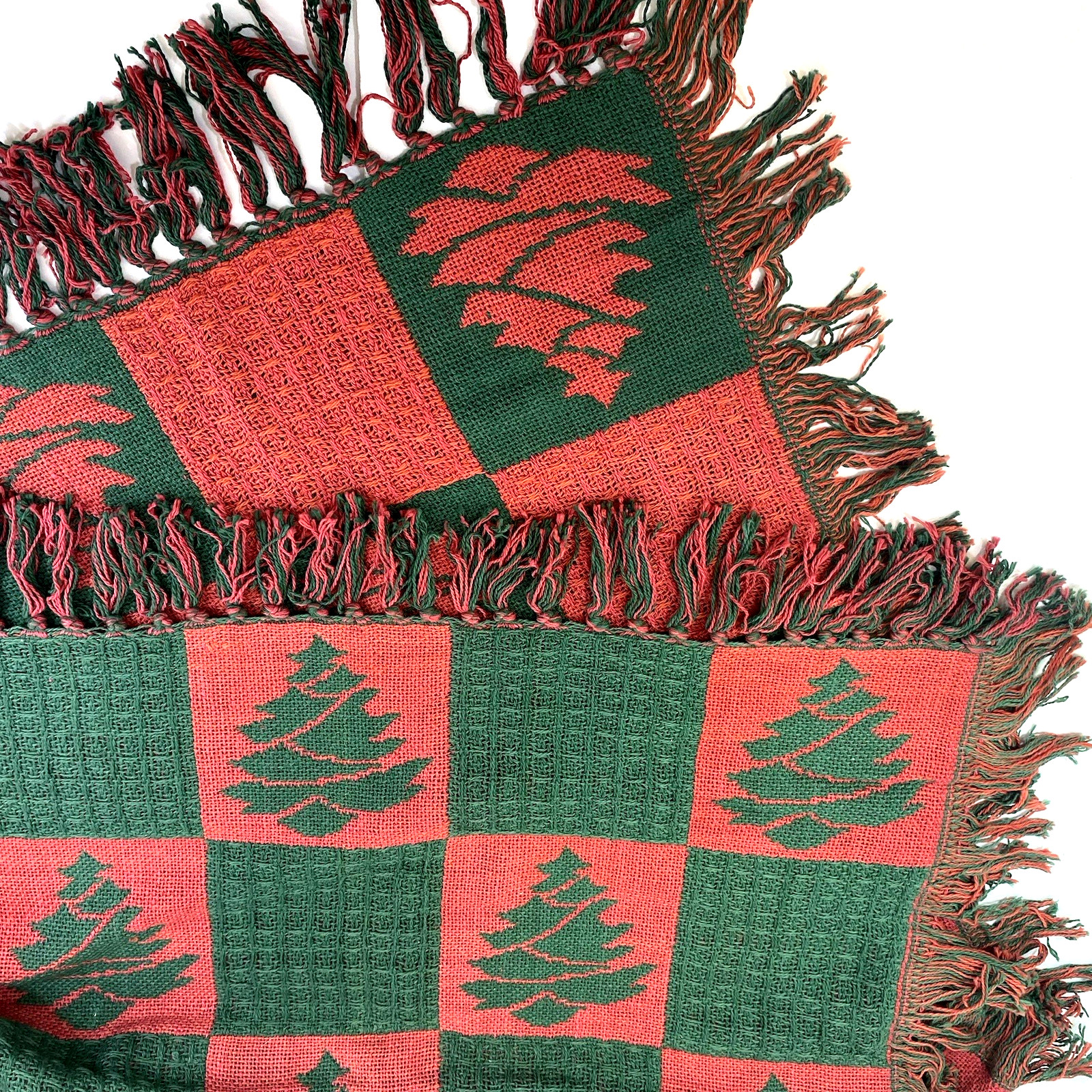 Christmas Tree Waffle Weave Throw Blanket Rug with Fringe Red Green 59” x 52” gallery
