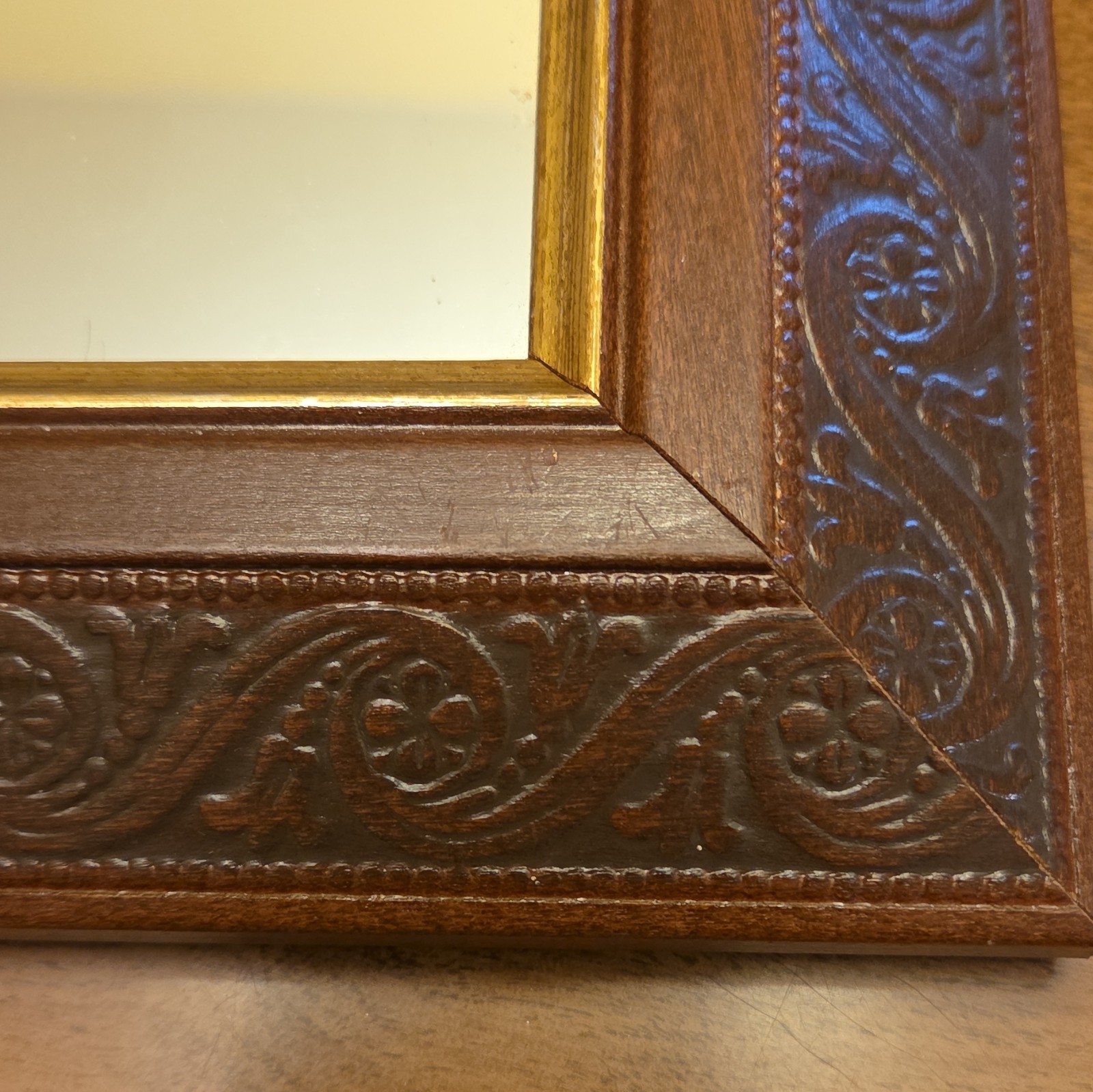 Cottagecore Square Wood Framed Wall Accent Mirror, Brown/Gold Trim, 8 in gallery