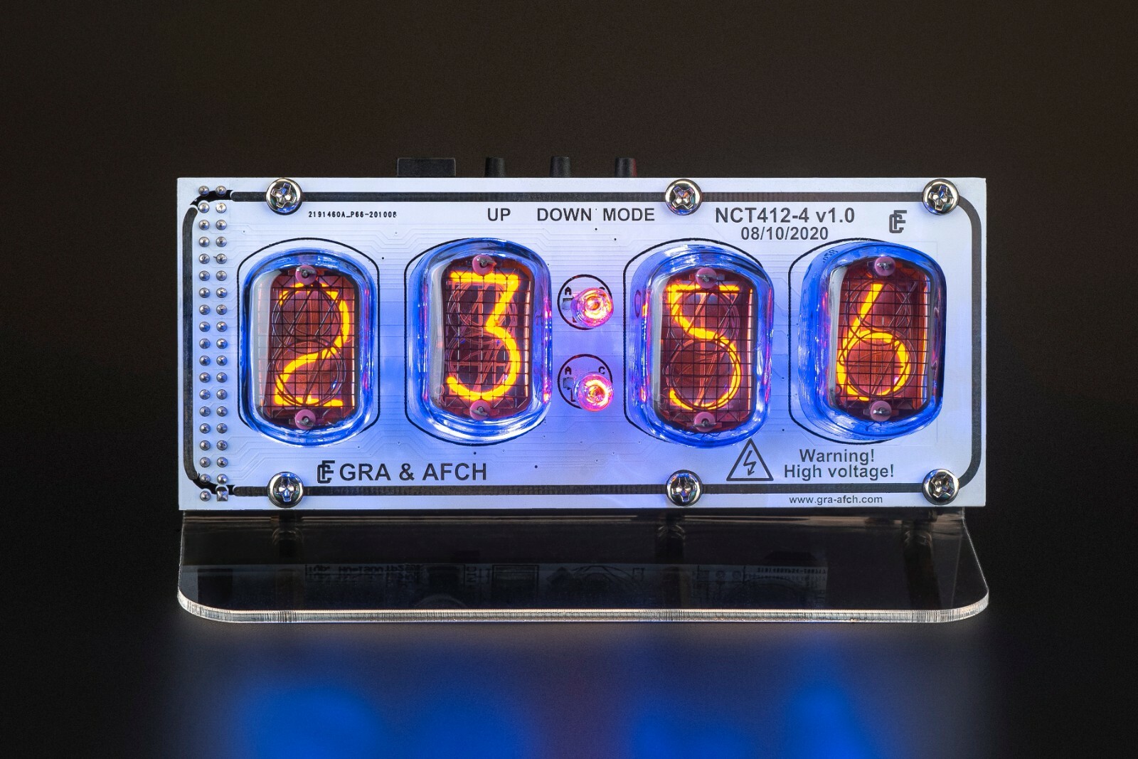 IN-12 Nixie Tubes Clock on Acrylic Stand with Sockets 12/24H Temp F/C [4 Tubes] gallery