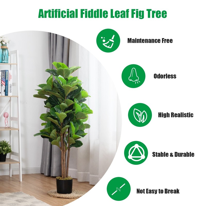 4ft Artificial Fiddle Leaf Fig Tree Indoor Outdoor Office Decorative Planter gallery