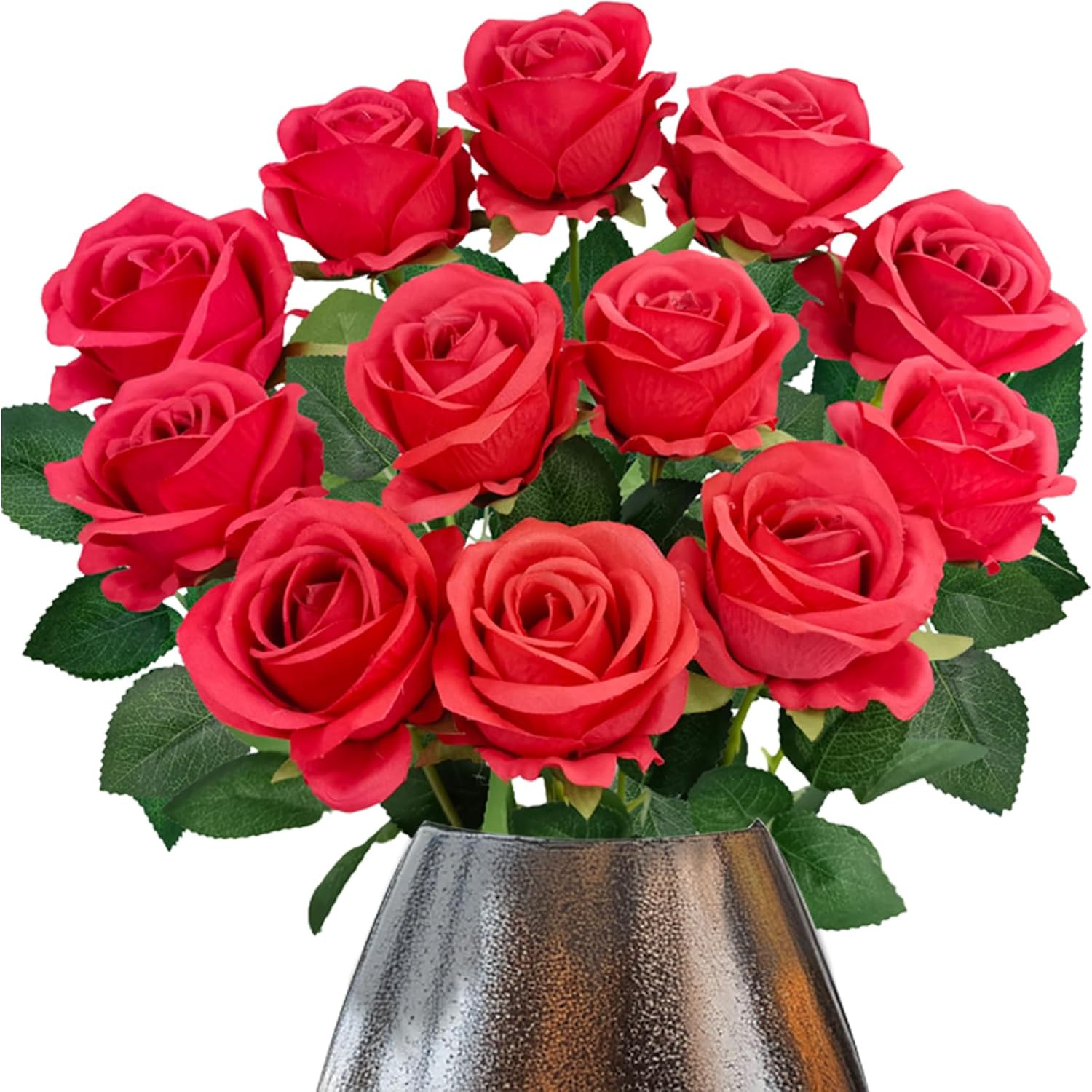 12PCS Fake Red Roses Artificial Red Flowers Bulk, Silk Faux Roses with Stems for gallery