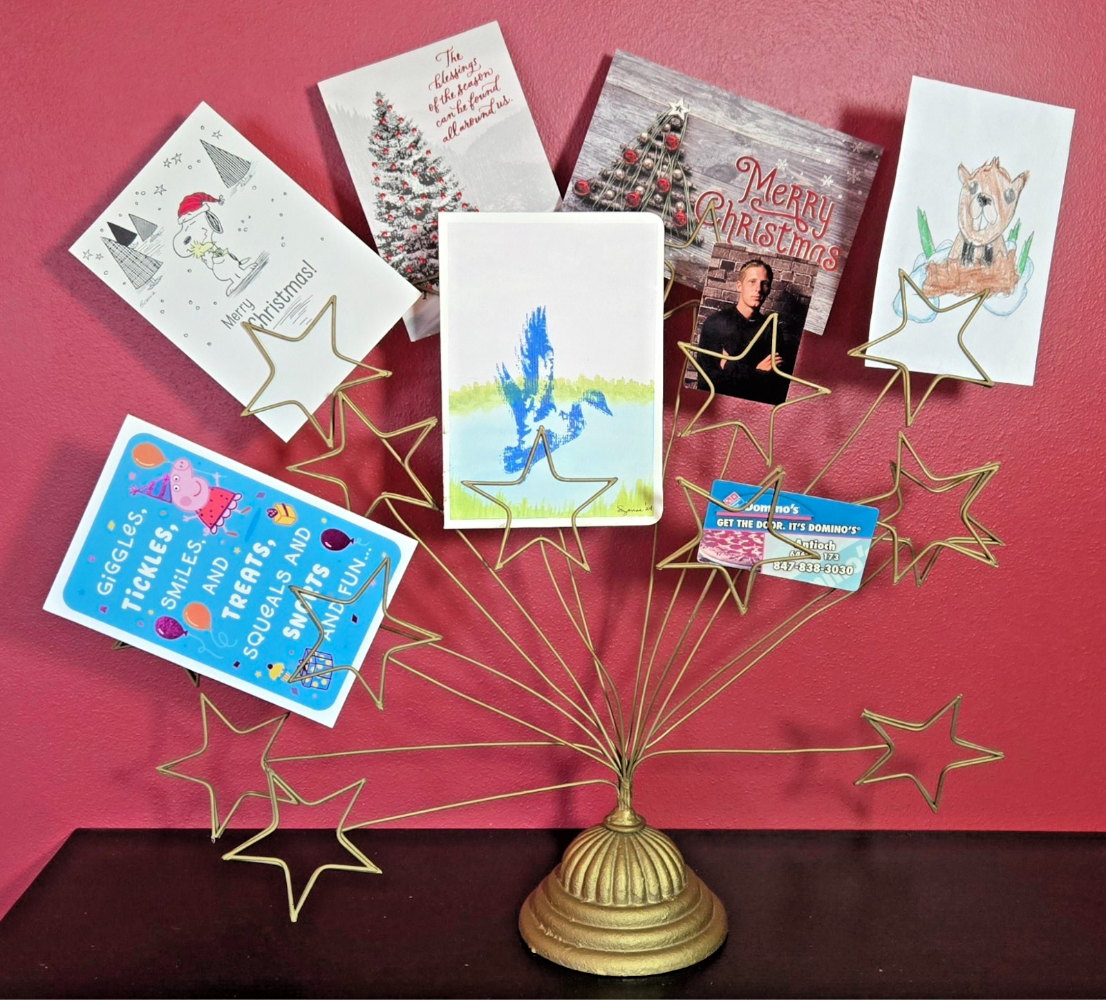 Star Shaped Tabletop Stand Photo-Note Card Holder Gold Tone Metal 15-arm gallery