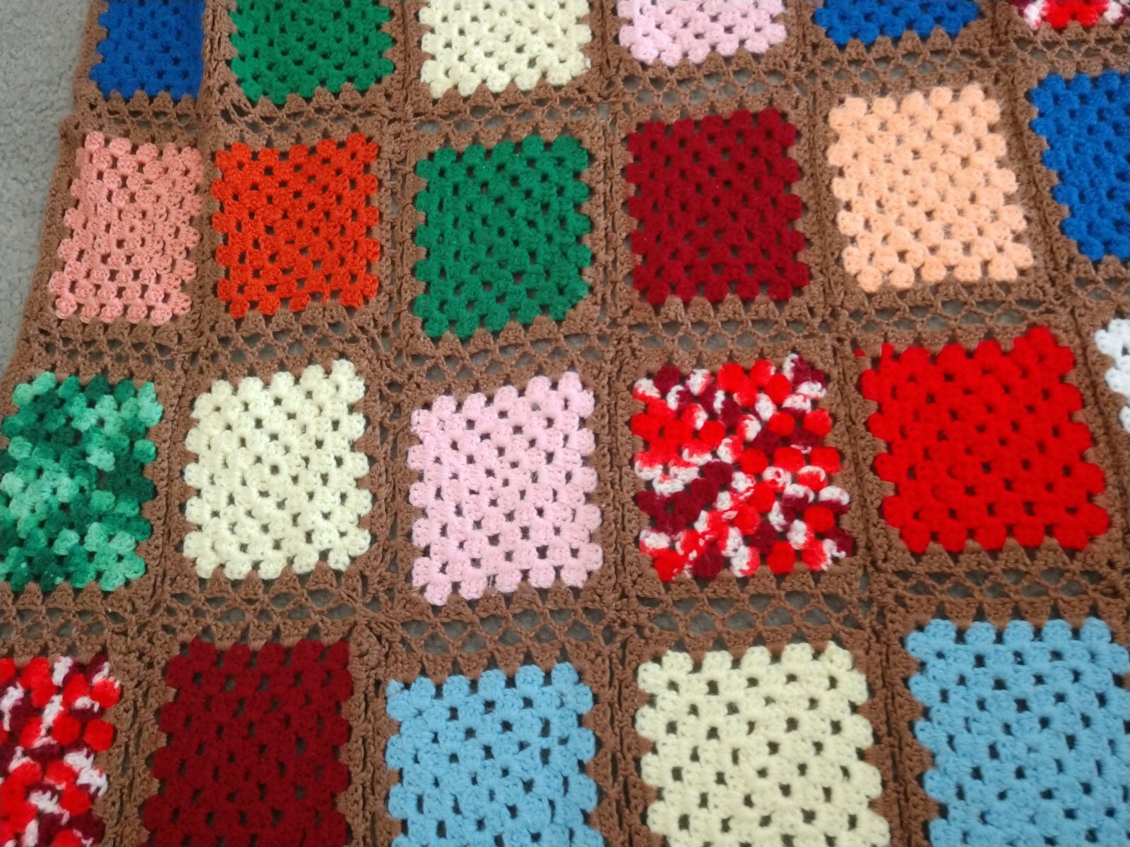 Vintage Multicolor Crochet Granny Squares Afghan Blanket 72"x43" gallery