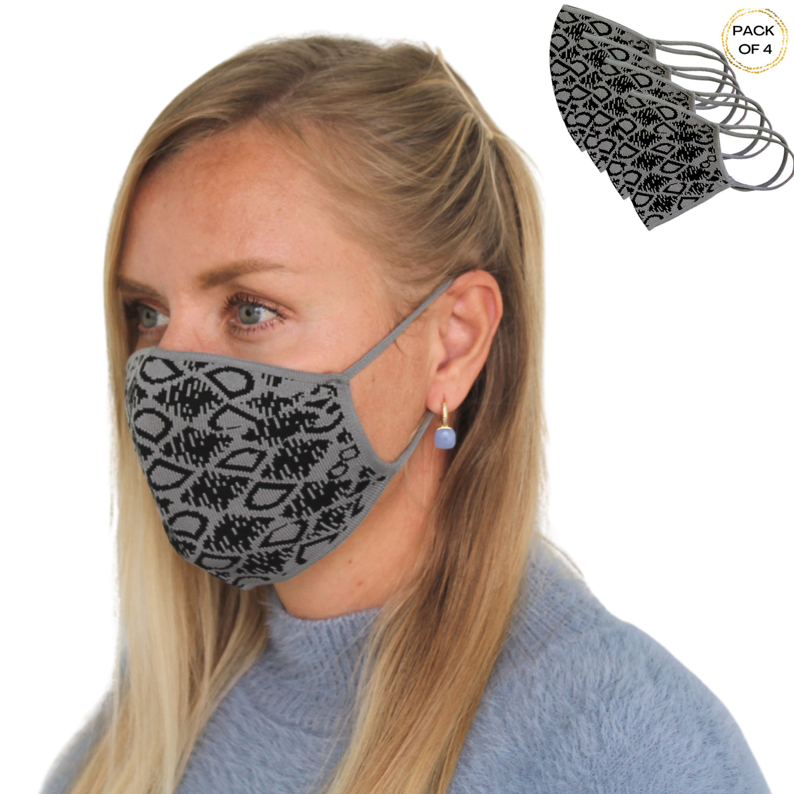 Pack of 4 solid knitted Face Mask two layers reusable washable Gray Black gallery