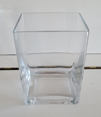 RECTANGULAR CLEAR GLASS VASE 6. BY 4 BY 3 INCHES