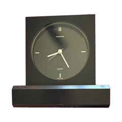 Halston Black Rectangular Desk Clock Quartz Analog 12-Hour Non-Numeric Dial