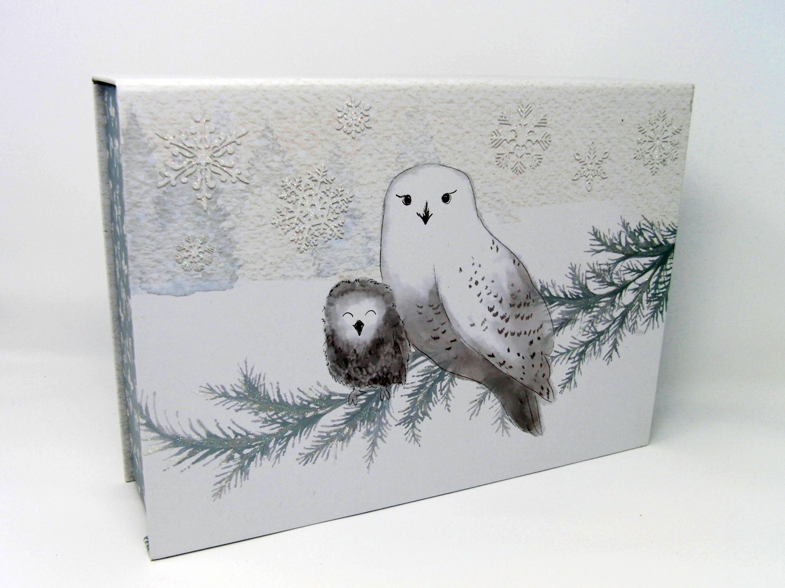 Punch Studio Flip Top Nesting Box Winter Owl Glitter Christmas 36832 Small gallery