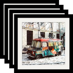 10×10 Black Picture Frames Square Classic Natural Wood 4 Pack for Wall Mounti…