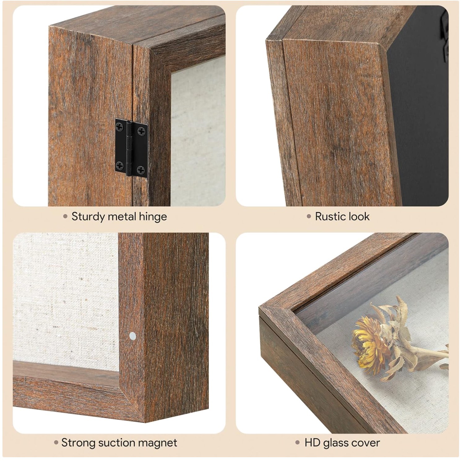Rustic Brown Shadow Box Frame for Artwork, Medals, Pictures gallery