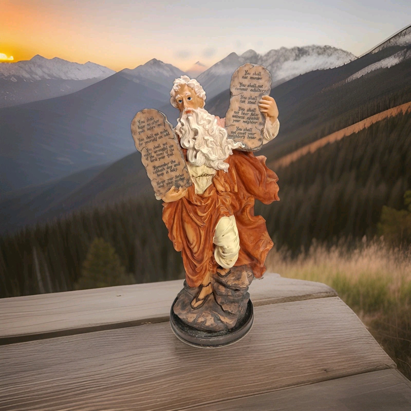 Moses Ten Commandments Statue 14" X 7" Resin Biblical gallery