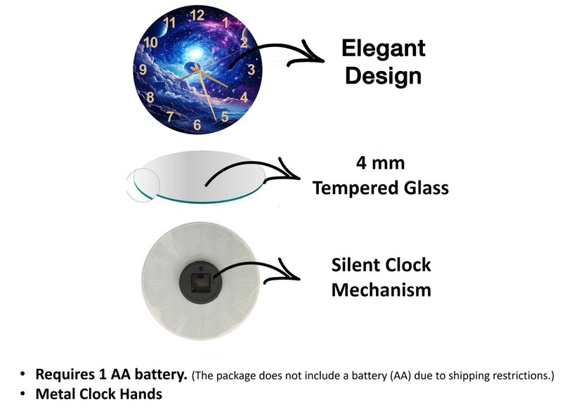 Glass Galaxy Vortex Wall Clock - Blue Nebula Tempered Glass Home Decor Gift gallery