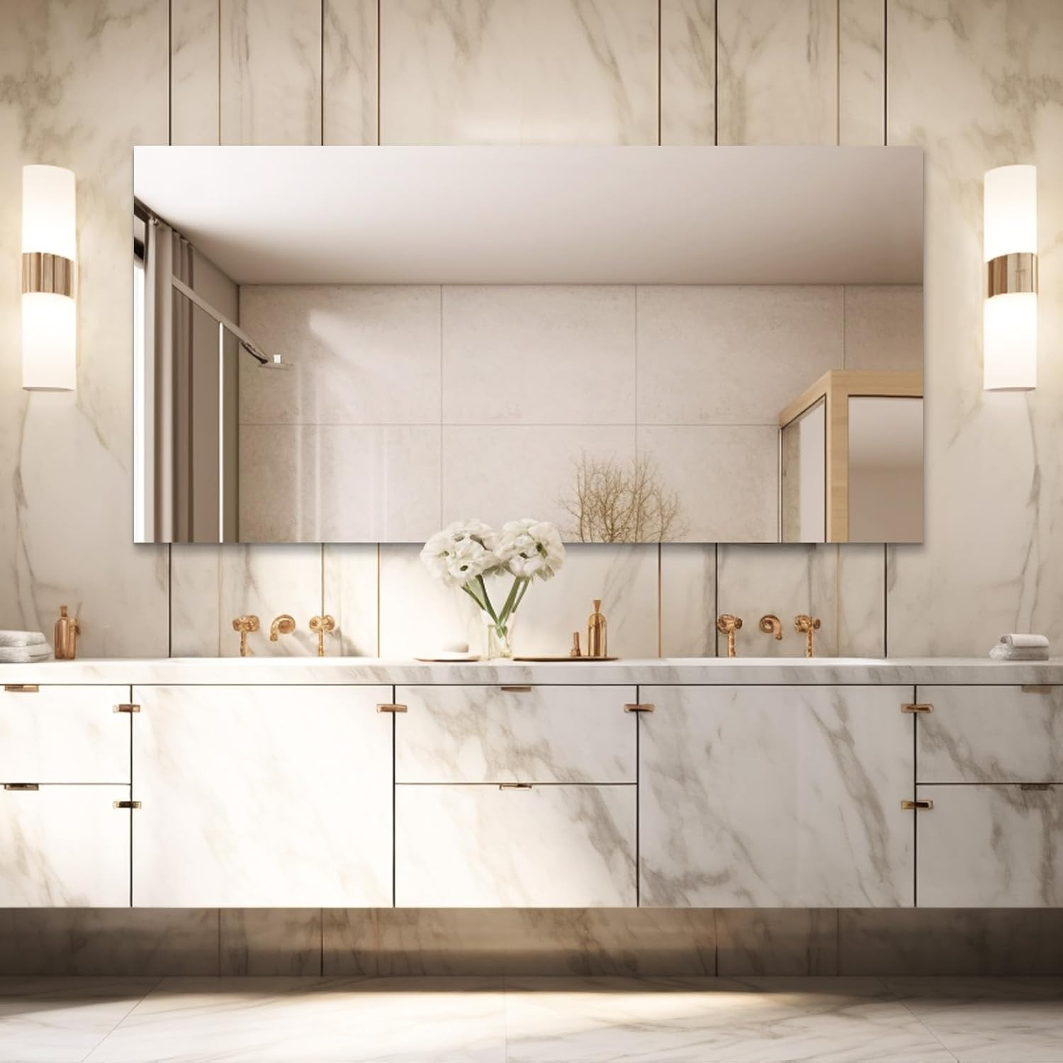 Large Mirror 60" X 28", Modern Rectangle Bathroom Mirror with Frameless Polished gallery