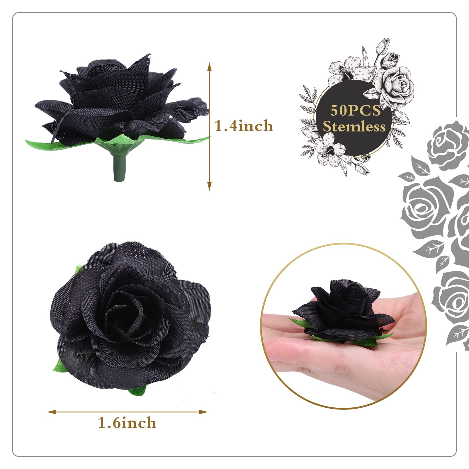 50 PCS Mini Black Roses Artificial Flower Heads 1.57" Real Touch DIY Craft gallery