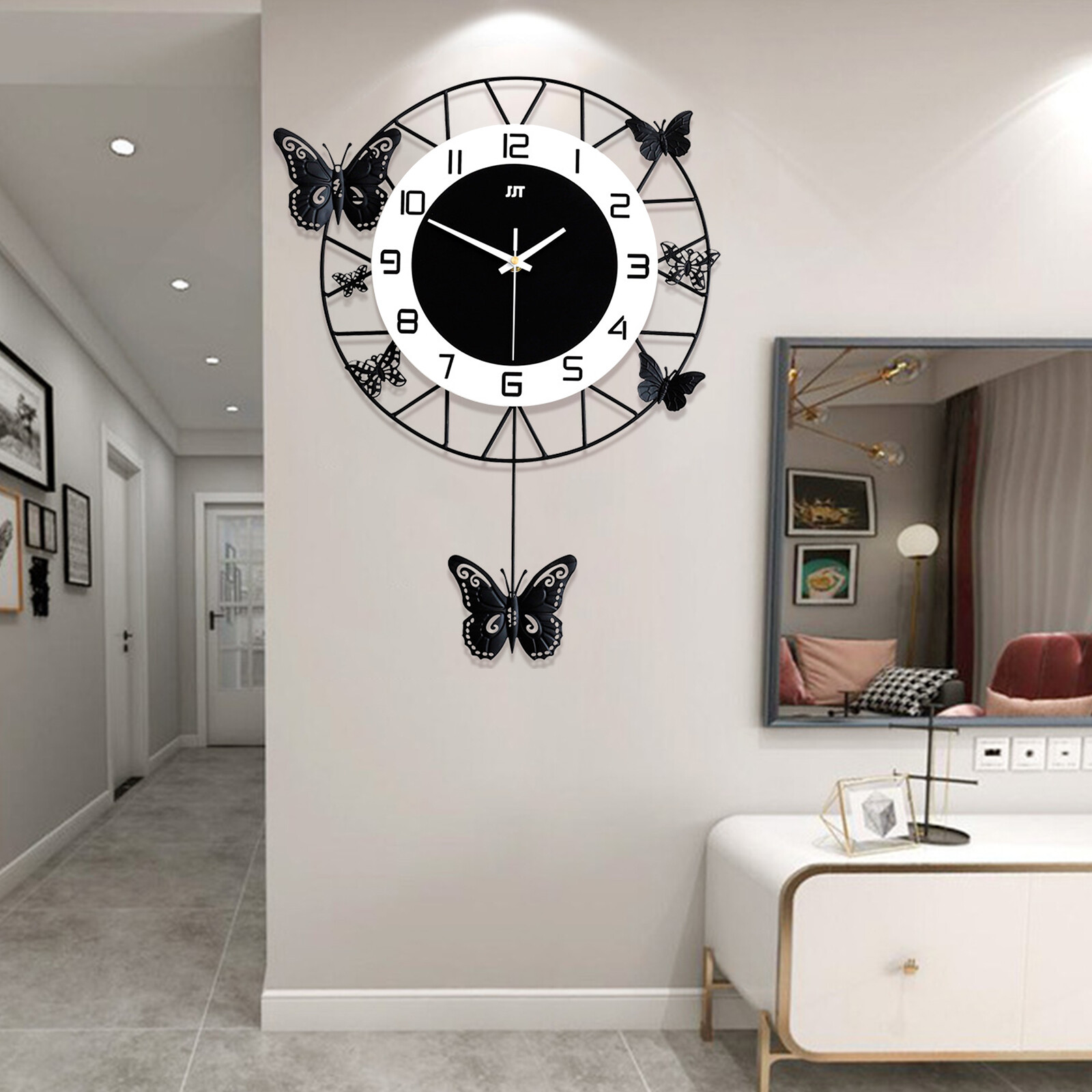 20" Modern Butterfly Clock Metal Quartz Pendulum Wall Clock Living Room Decor gallery
