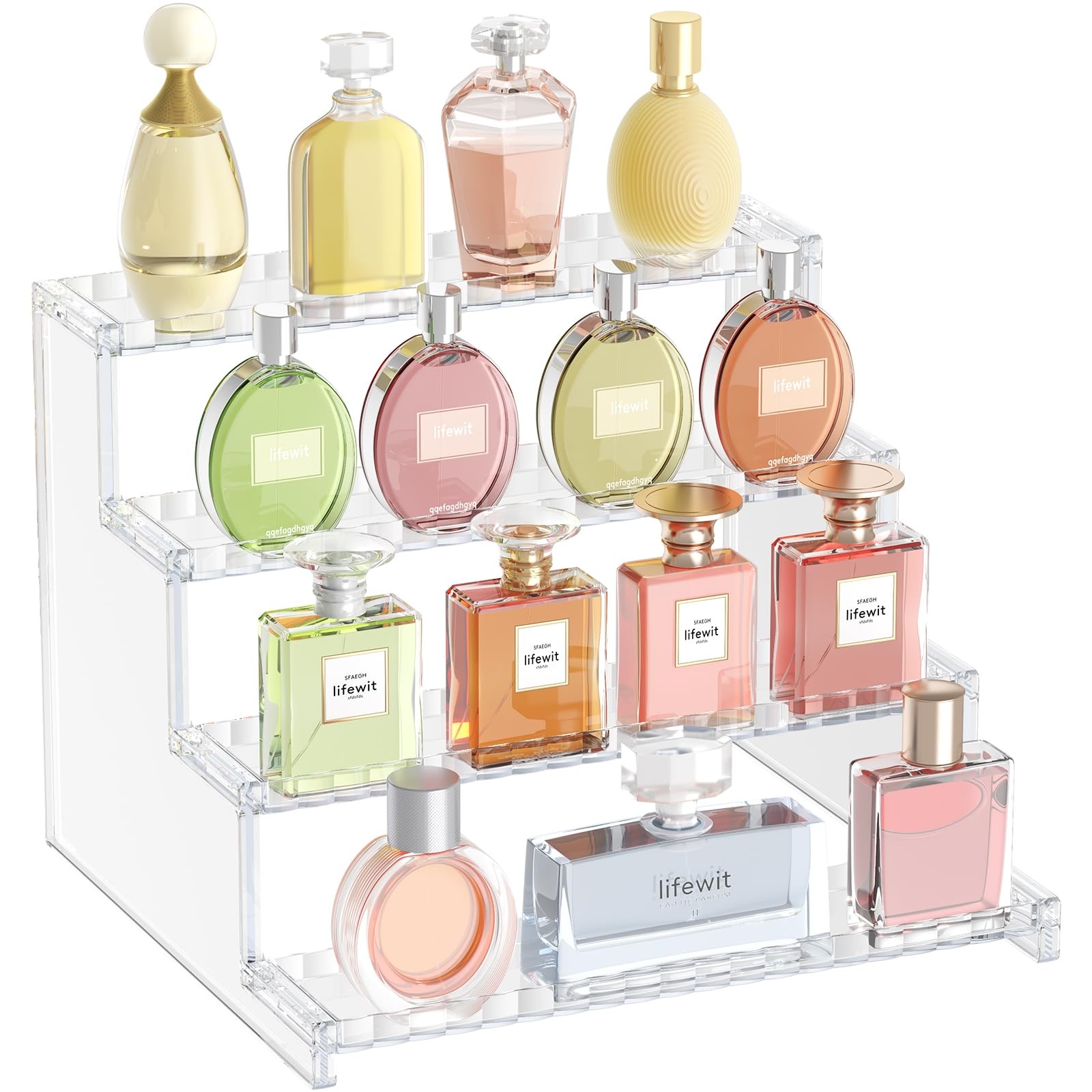 Lifewit 4 Tier Clear Display Riser Stand with Decorative Secure Fences, gallery
