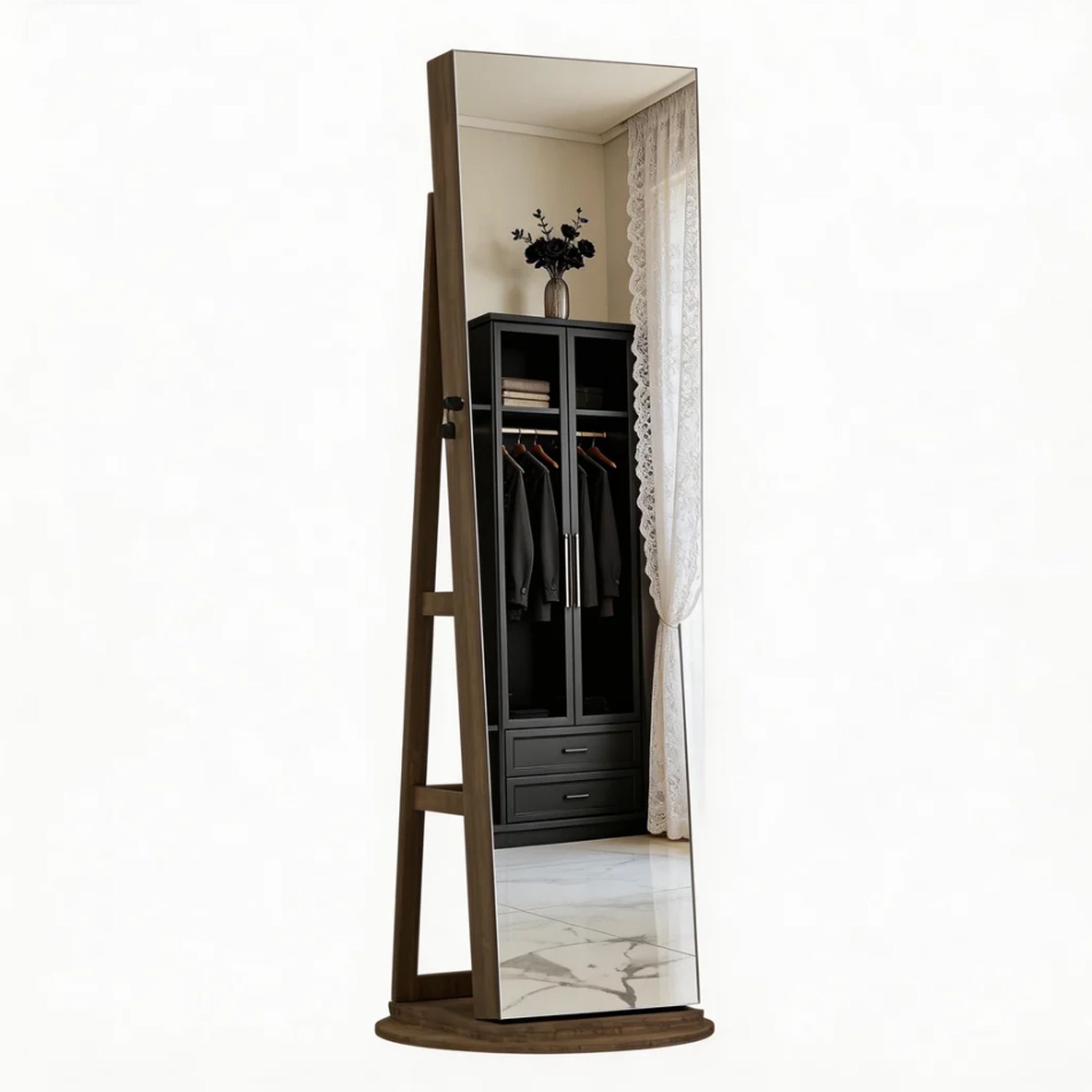 Brown Space-Saving Multi-Functional Mirror 360 Degree Floor Full Length Mirror gallery