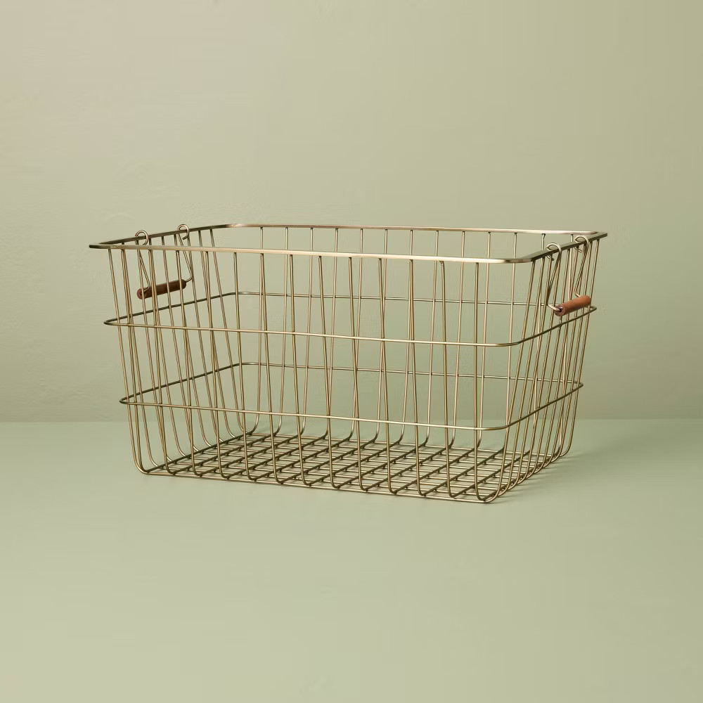 Medium Rectangular Brass Wire Storage Basket - Hearth & Hand with Magnolia gallery