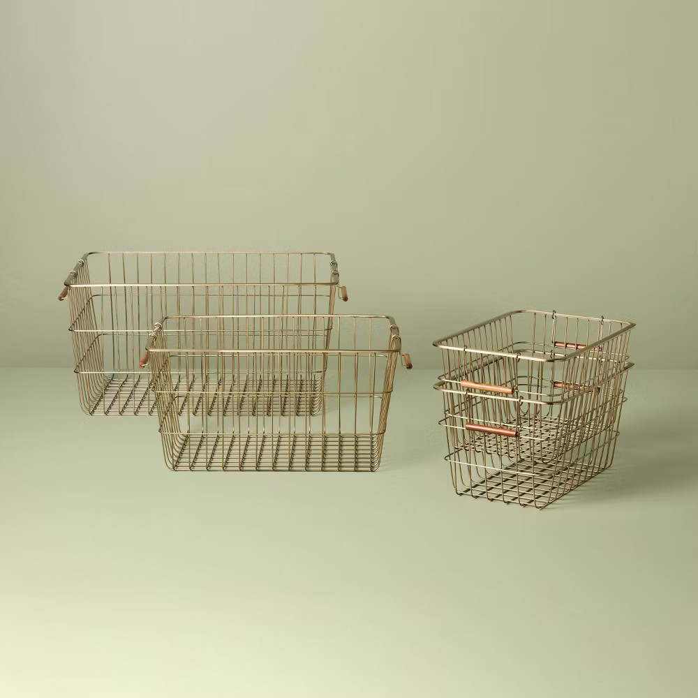 Medium Rectangular Brass Wire Storage Basket - Hearth & Hand with Magnolia gallery