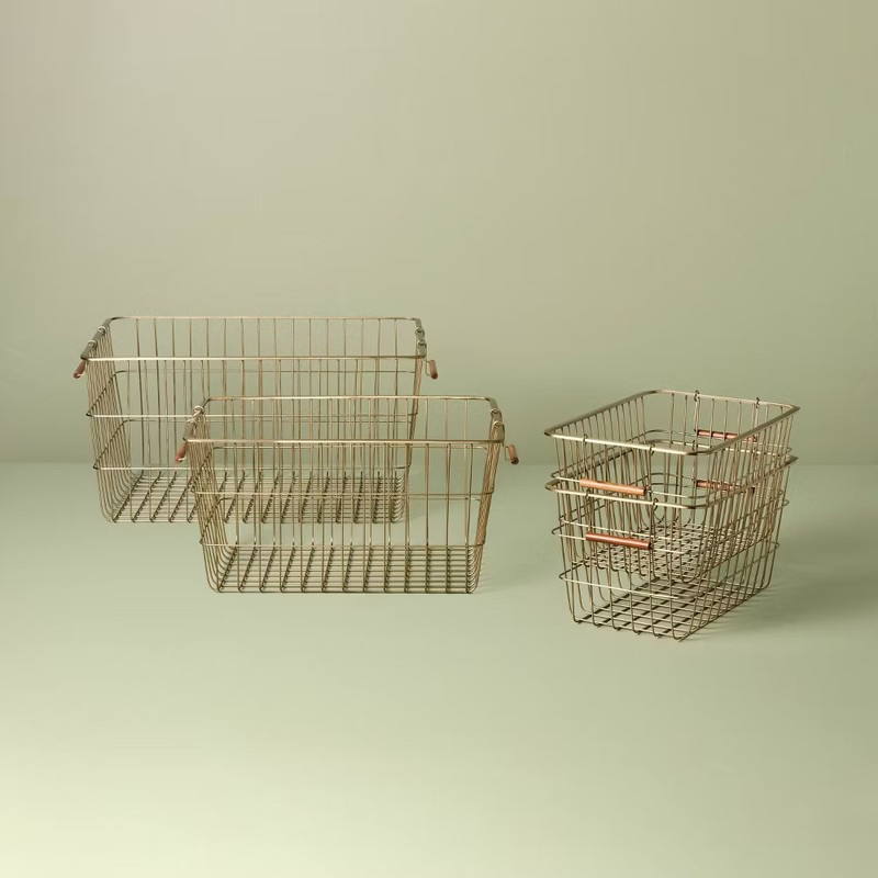 Medium Rectangular Brass Wire Storage Basket - Hearth & Hand with Magnolia gallery