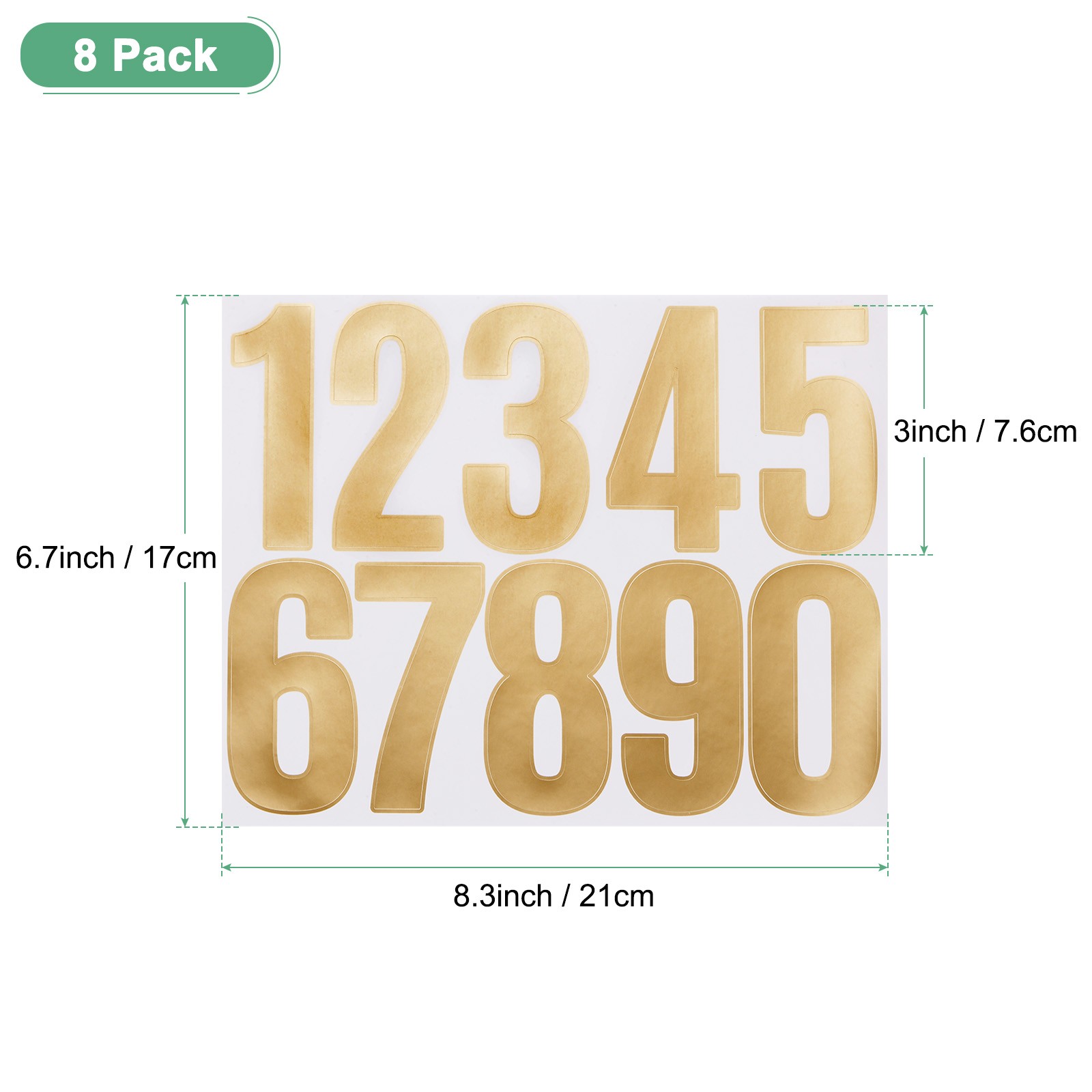 8 Sheets Numeric Stickers, 3" Vinyl Stickers with Numbers 0 to 9 [80pcs Gold] gallery