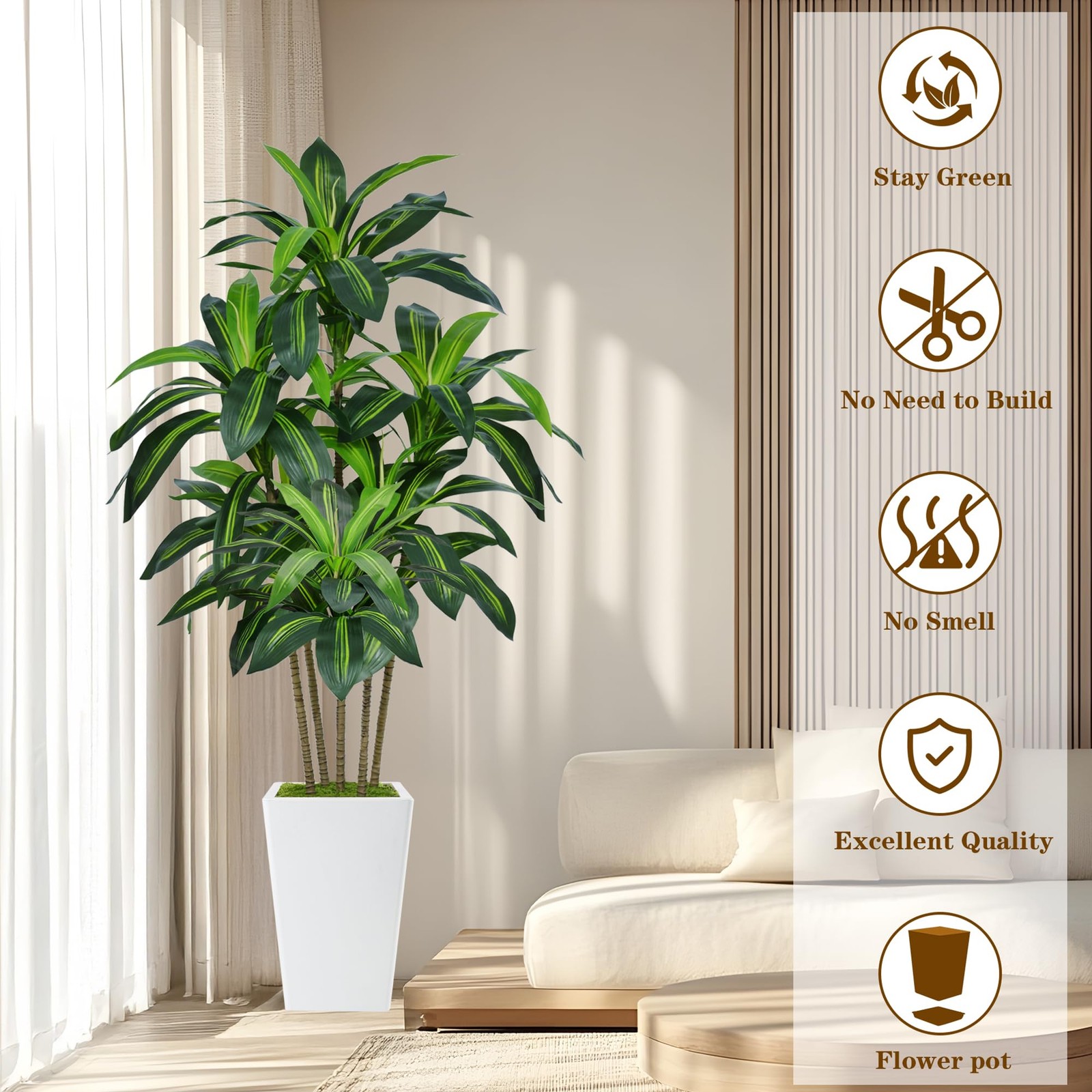 6FT Artificial Dracaena Tree, Fake Tree Indoor with White Tall Planter,Tall A... gallery