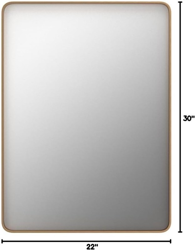 Chic 22”x30” Rounded Rectangle Gold Frame Mirror - Perfect for Any Room Decor gallery