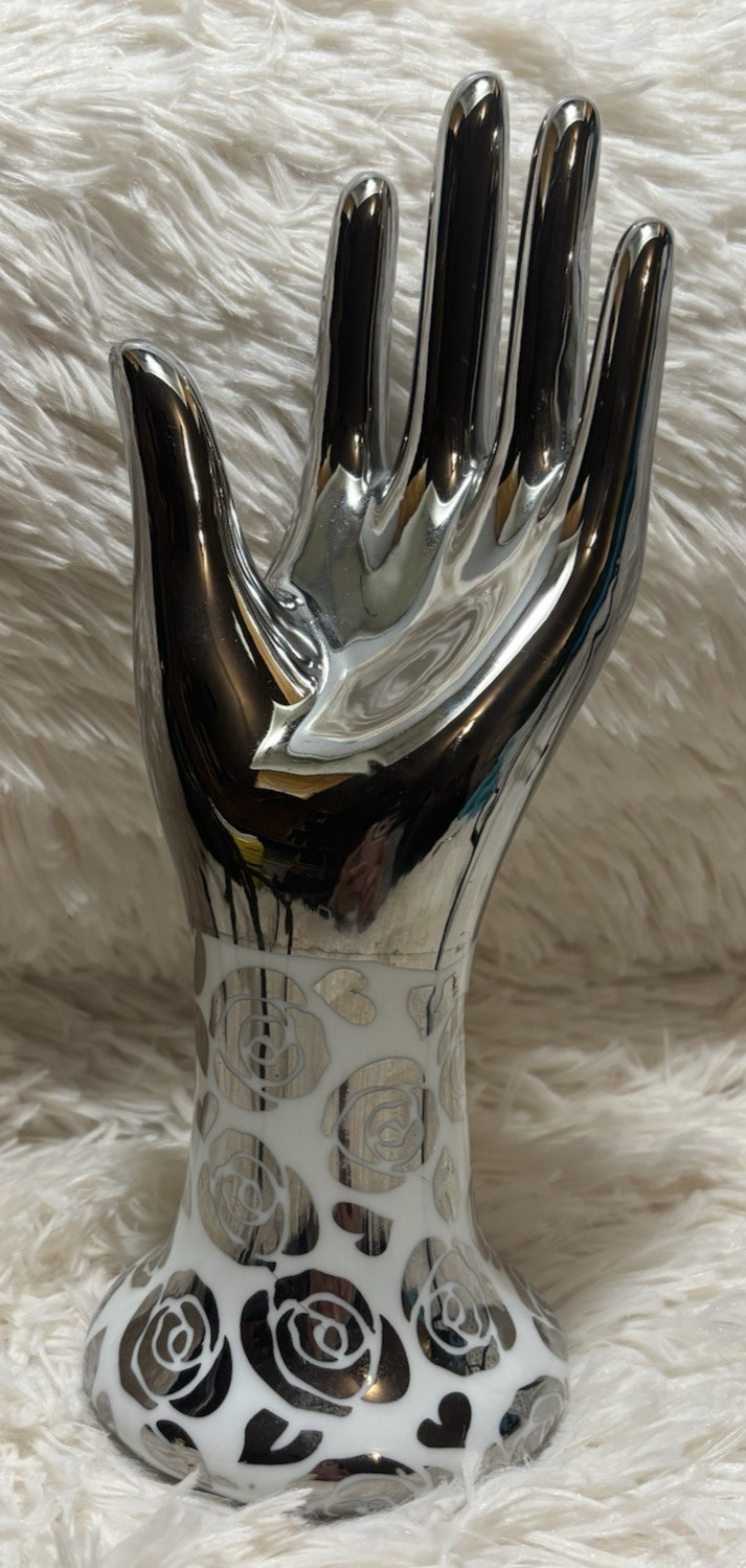 Modern Ceramic Hand Sculpture Silver White Contemporary Art Statue Home Decor gallery