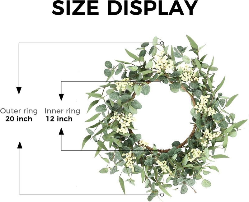 Durable 20'' Eucalyptus Wreath - Spring, Summer & Fall Green Decor for Your Home gallery