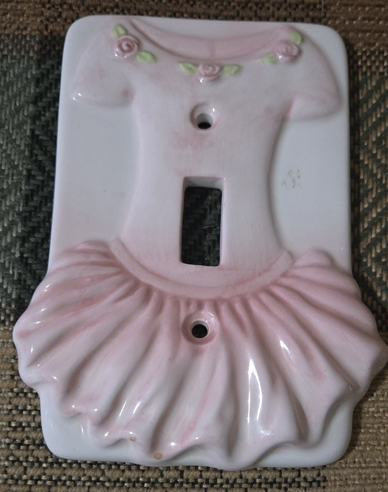 RUSS Handpainted Pink Ceramic Switch Plate Cover Ballerina Dress Decor Unused gallery