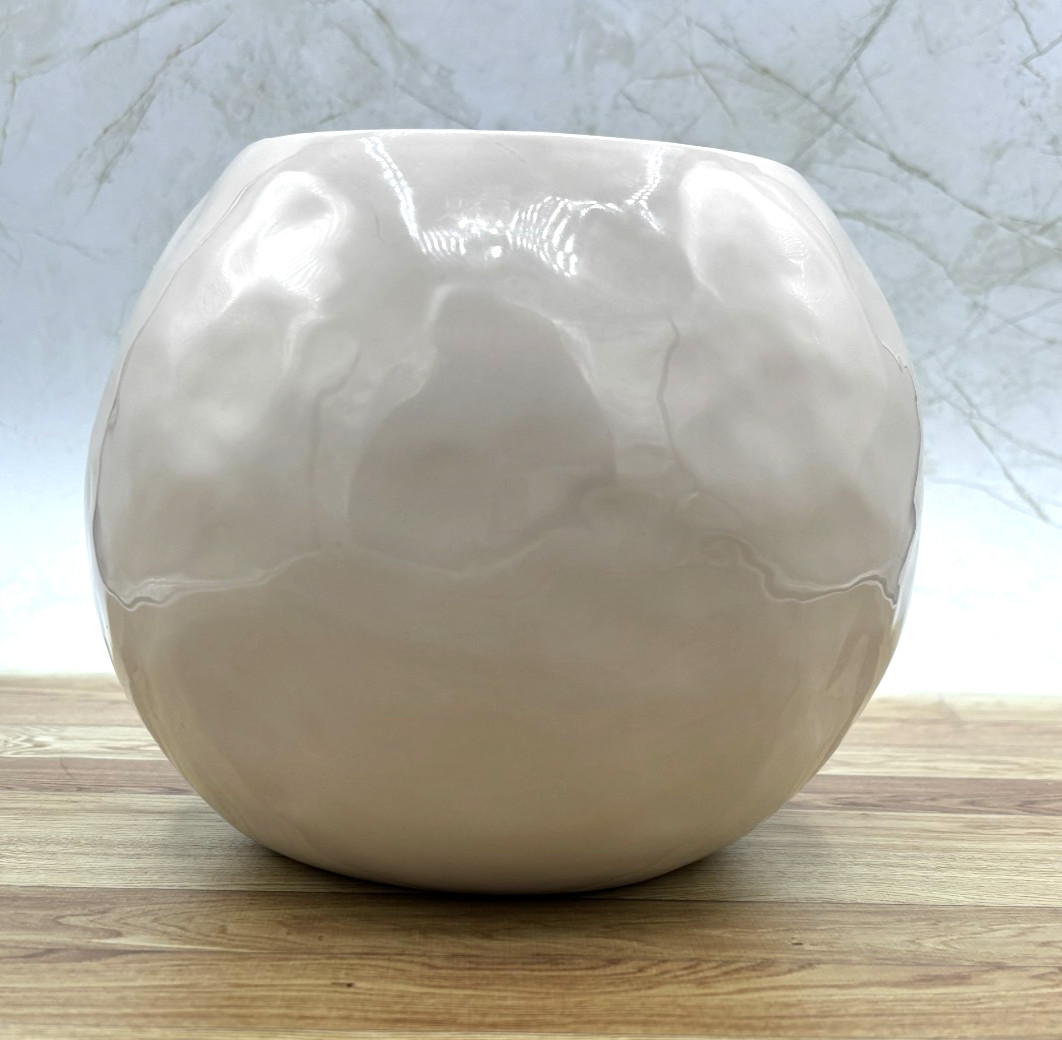 Pottery Barn Cream Ceramic Textured Round Vase Modern Minimalist Home Décor 6"h gallery